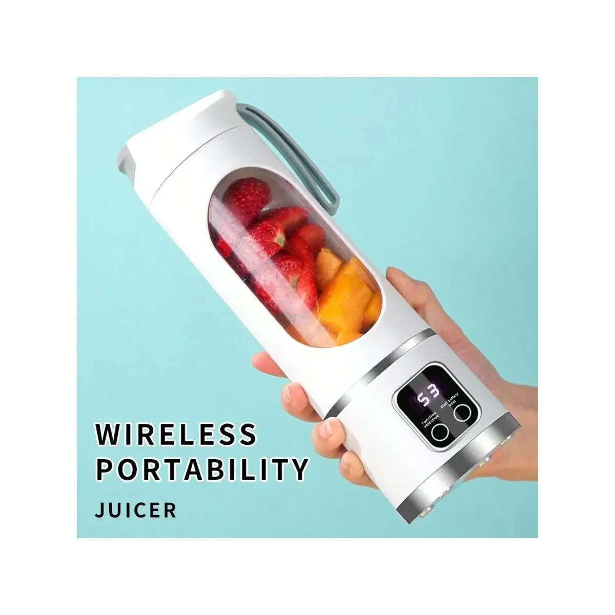 1-Piece USB Rechargeable Portable Juicer, Small Juicer For Making Smoothies And Milkshakes, Mini Ice Crusher, 3.7V25W Or 7.4V50W High-Power Juicer Cup, Three Modes, Digital Display, 10 Blades, 15.22 Ounces, Easy To Clean, Perfect For Travel, Fresh Juice,