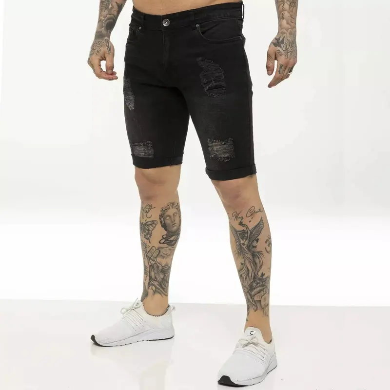 Kruze Mens Shorts Ripped Stretch Denim Slim Fit Cotton Casual Half Jeans Pants lucky  brand  jeans 5