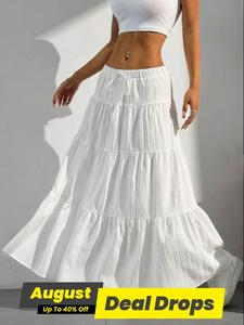 Women's Solid Color Tie Front   Skirt, Boho Fashion Casual   Long Skirt for Daily Holiday Vacation Wear, Ladies Bottoms for Summer
