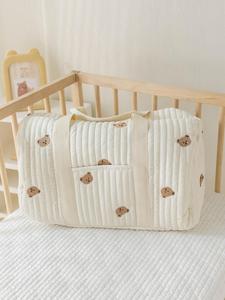 Cute Bear Pattern Quilted Storage Bag, Lightweight Large Capacity Shoulder Bag, Multi-functional Storage Bag for Outdoor, Newborn to Toddler Essentials, Multifunctional Diaper Bag
