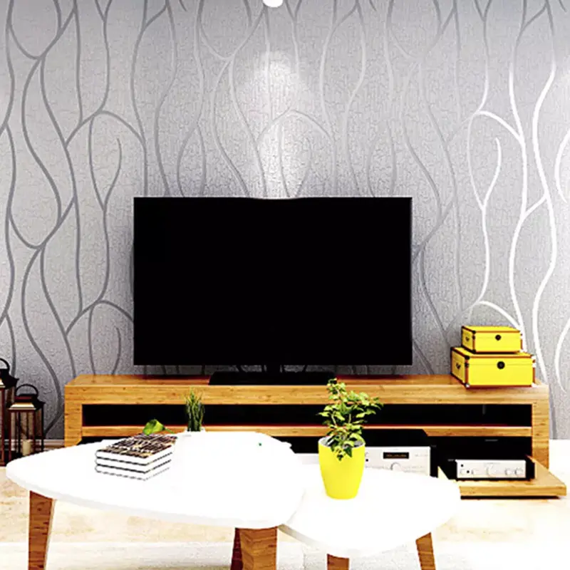 9.5M 3D Sliver Grey Wave Wallpaper Roll Home Decor Silver Grey Wall Paper Roll- 1