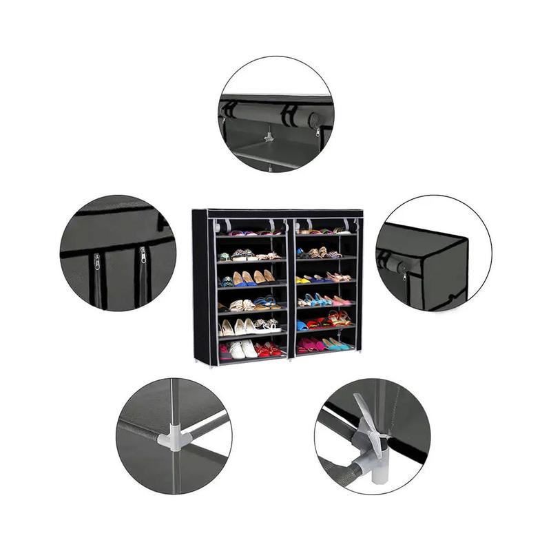 7-Tier Shoe Rack with Dustproof Cover - Holds 50 Pairs | Double Row Organiser for Hallway & Living Room (120cm Tall, Black) 2