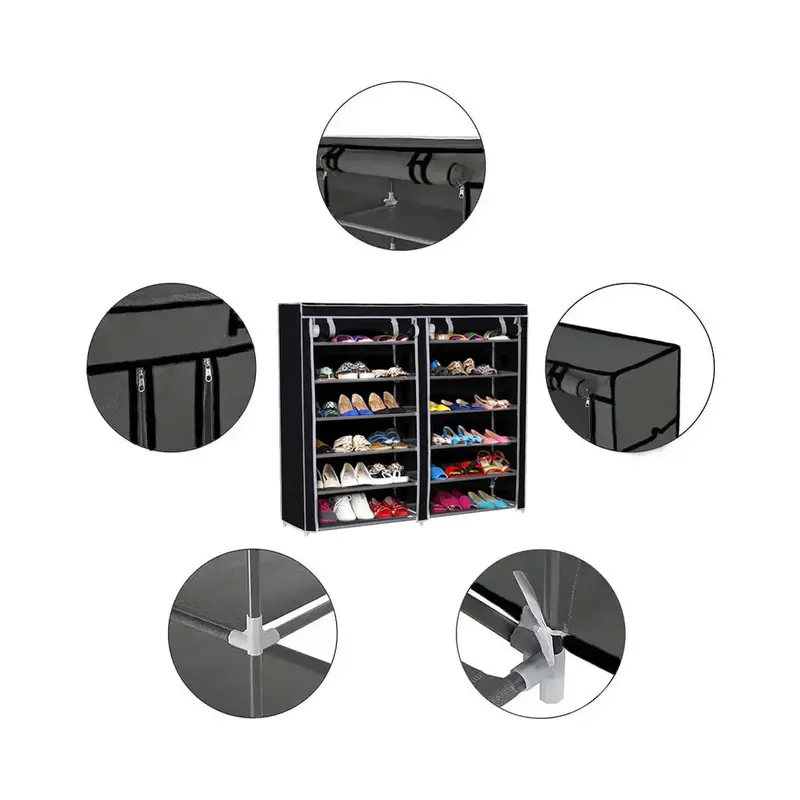 7-Tier Shoe Rack with Dustproof Cover - Holds 50 Pairs | Double Row Organiser for Hallway & Living Room (120cm Tall, Black) 2