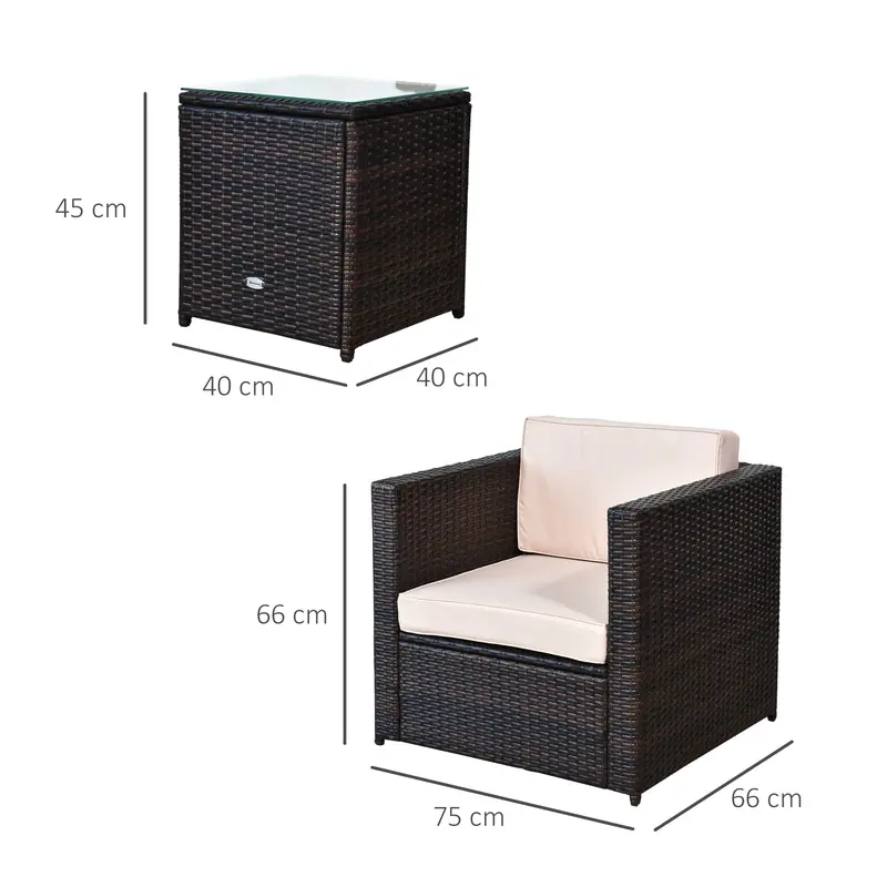 Outsunny Rattan Garden Furniture 2 Seater Sofa Furniture Set W/Cushions, Steel Frame-Brown 2