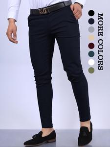 Men's Plain Pockets Pants without Belt, Slim Casual Button Front Trousers, Men's Bottoms for Work Office Business, Men's Summer Clothing