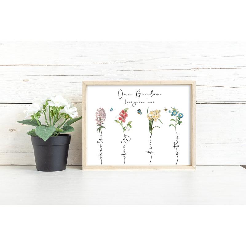 Grandma's garden personalised print, birth month flower custom grandparent gift 8