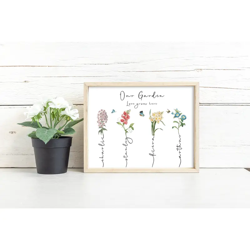 Grandma's garden personalised print, birth month flower custom grandparent gift 8