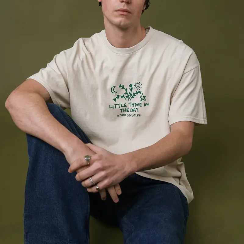 Other Side Store 'Little Thyme' Vintage Washed T-Shirt – Sand Color Retro-Inspired Tee, Soft Streetwear Style 5