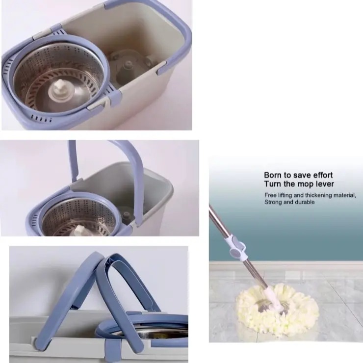 New 360 Spin Mop Bucket Set, 3 Microfiber Water Absorbent Cloths, Double Handle, Stainless Steel Drum For Efficient & Effective Cleaning, Durable, Adjustable, Super Spinning Rotating Mop And Bucket For Wall, Tiles, Floor, Living room, Hallway, Toilet 6