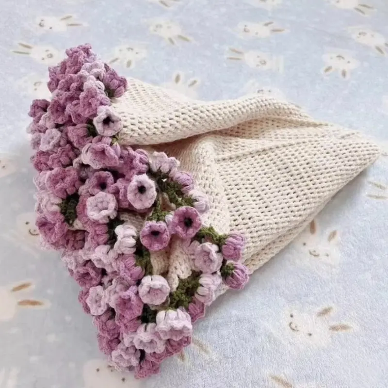 70cm Rose Lily of the Valley Flower Blanket Kit Crochet Gift for Girlfriend Boyfriend Handmade 7