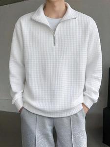 Men's Plaid Jacquard Half Zip Sweatshirt, Loose Casual Long Sleeve Stand.collar Pullover for Fall & Winter, Men's Clothes for Daily Wear