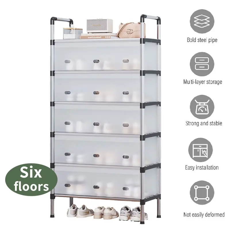 6 Tier Shoe Storage Cabinet, Modular Shoe Rack, Cube Plastic Shoe Organizer with Door, Dustproof and Waterproof for Entrance Hall, Bedroom, Living Room 1