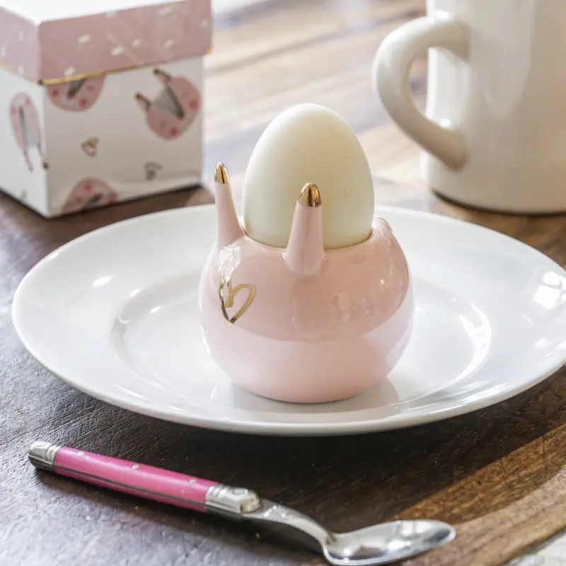 Pink Ceramic Bunny Egg Cup – Gift Boxed Easter Tableware with Gold Details 2