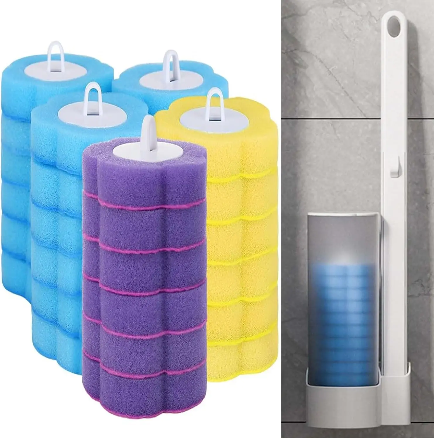 18PCS Disposable Toilet Brush Refills,Toilet Brush Head Replacement, 3 Layer Sponge Refills Head for Bathroom Floor Drain Hand-Washing Basin Toilet Wand(Without handle)