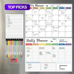 Magnetic Dry Erase Calendar Whiteboard, 1 Set Including Monthly, Weekly, and Daily Planning Calendars Planners & 8 Markers & Eraser, Wall Planner, Magnetic Erasable Chalkboard Set, Office Supplies, Home Decor, Weekly Planner, Desk Calendar #TOP PICKS