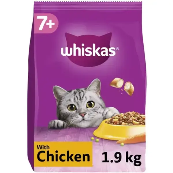 1.9kg Whiskas 7+ Senior Complete Dry Cat Food with Chicken Cat Biscuits