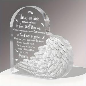 Angel Wing Design Acrylic Ornament, 1 Count Memorial Gift, Artificial Feather Figurine Desktop Decoration for Home Office, Home Decor, Gift for Friend & Family