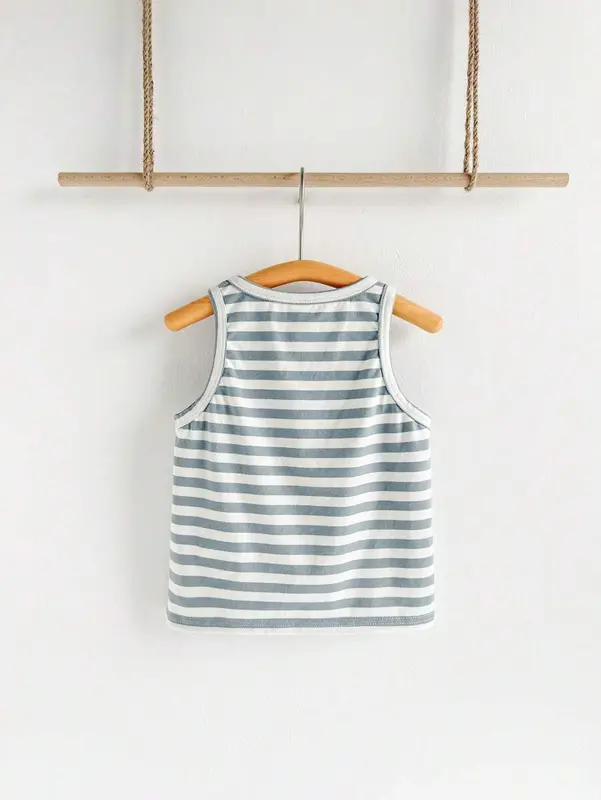 Loomiva Young Boys' Summer Striped Shark Print Sleeveless Tank Top 1