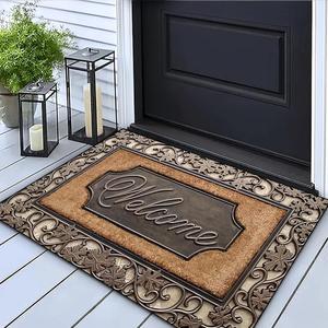 Welcome Home Letter Pattern Door Mat, Rectangular Entrance Mat with Abstract Line Pattern, Farmhouse Boho Rugs, Durable & Easy Cleaning Door Mat for Doorways, Bathrooms