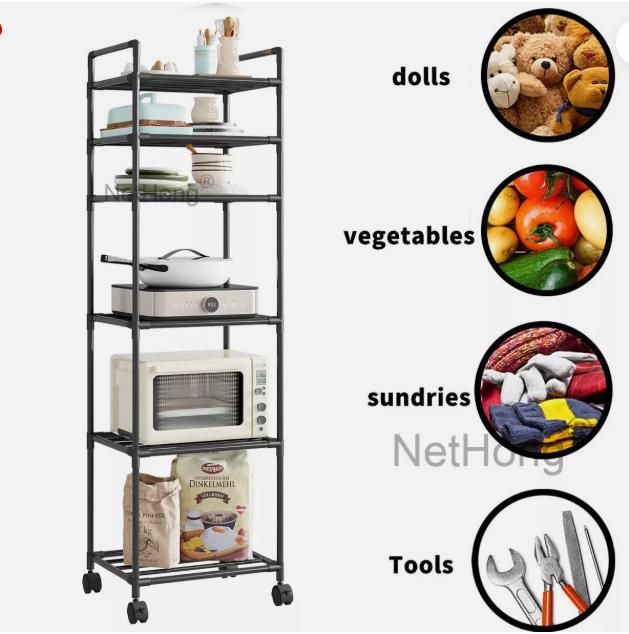 Product Introduction of 6 Tier Kitchen Rotating Storage Trolley Cart Utility Vegetable Mobile Shelf Rack Organiser Utensils 10