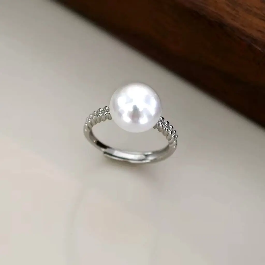 Juliette Ivory Silver Real Pearl Crown Snow Ball Charm Gift Ring For Women
