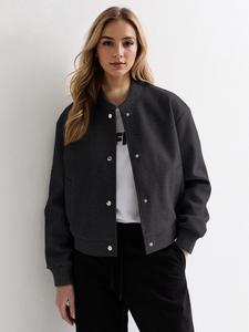 Women's Solid Button Front Drop Shoulder Bomber Jacket, Casual Long Sleeve Pocket Outerwear for Spring & Fall, Ladies Clothes for Daily Wear