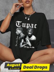 Women's Graphic Print Round Neck Tee, Fashion Casual Fit Vintage Short Sleeve T-shirt, Loose Ladies Summer Clothes for Daily Wear, Summer Tops, Womenswear, Lightweight Streetwear