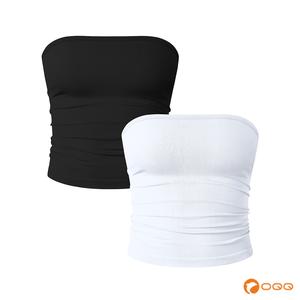 OQQ Womens 2 Piece Tube Tops Strapless Basic Sleeveless Stretch Classic-Fit Shirts Sexy Crop Tops