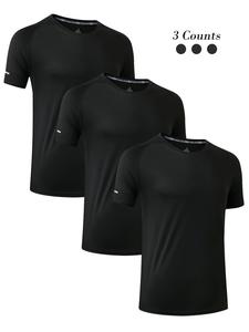 Men's Plain Round Neck Sports Tee, Sporty Quick Drying Breathable Short Sleeve T-shirt, Activewear, Men's Top Fitness for Gym Workout Running, Athletic Tops, Activewear, Clothing, Gym Tops