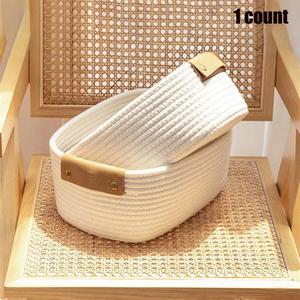 Solid Color Cotton Rope Storage Basket, 1 Count Simple Household Desktop Woven Baskets for Storage, Basket Bin, Decorative Household Nursery Basket Storage Organizer, Home Organizers