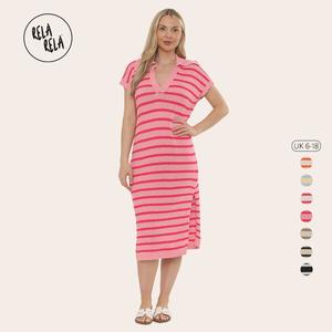 RELA RELA Oversized V Neck Cap Sleeve Knitted Midi Dress UK 6-18 Womens Casual Fit Clothing