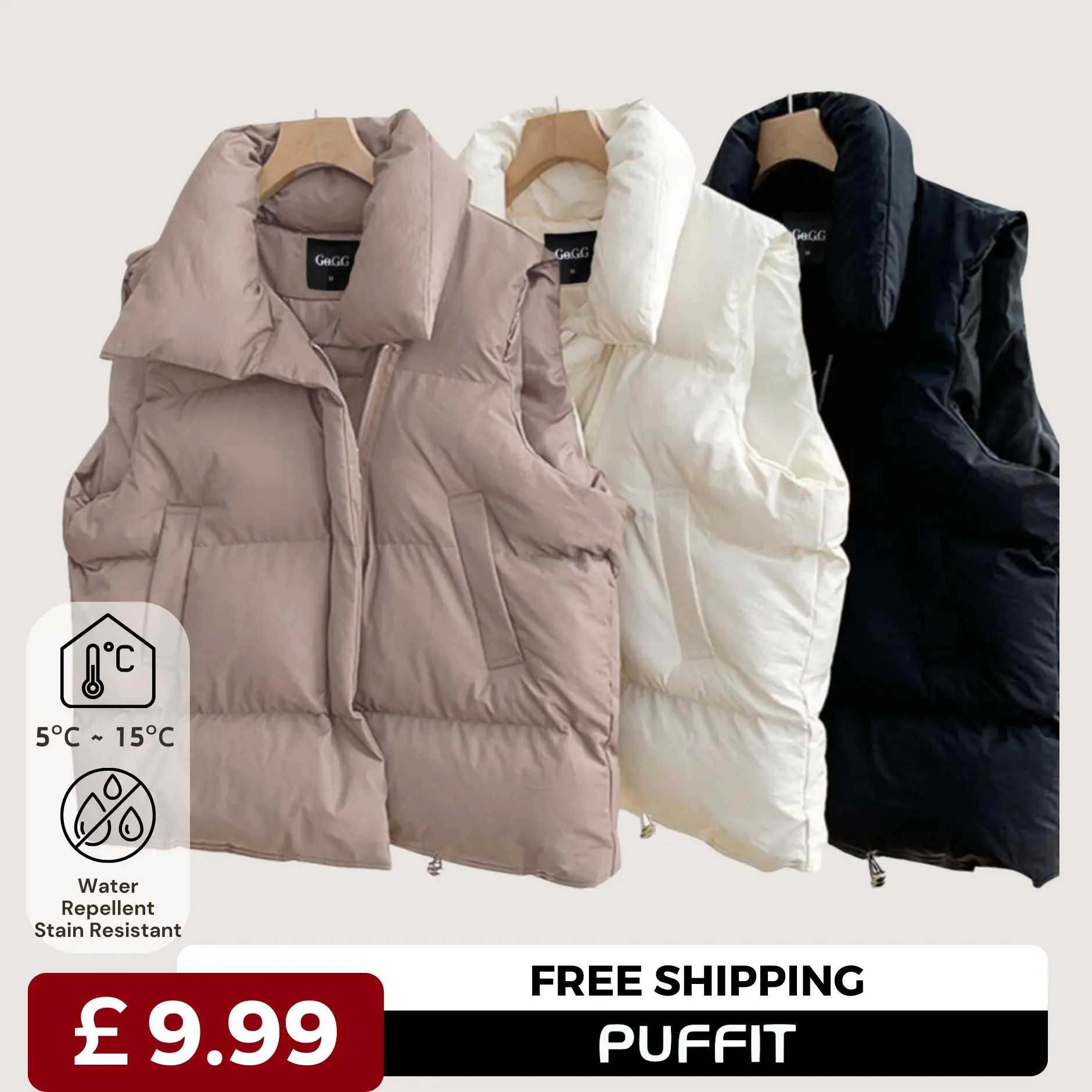 £10 PUFFIT Women Warmer Oversized High neck Casual Puffer Gilet,Sleeveless Waistcoat Quilted Vest, Lady Comfort Water Repellent Deep Pockets Adjustable Toggles Versatile Style