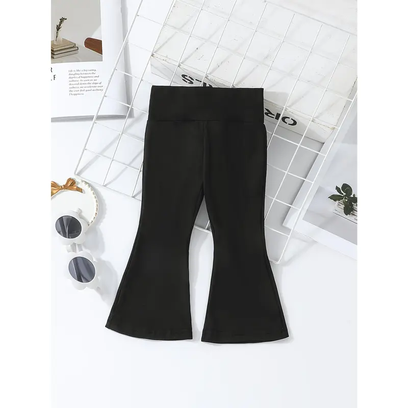 Girls' Solid Color Half-High Waist Bell Bottom Pants 3pcs Set 7