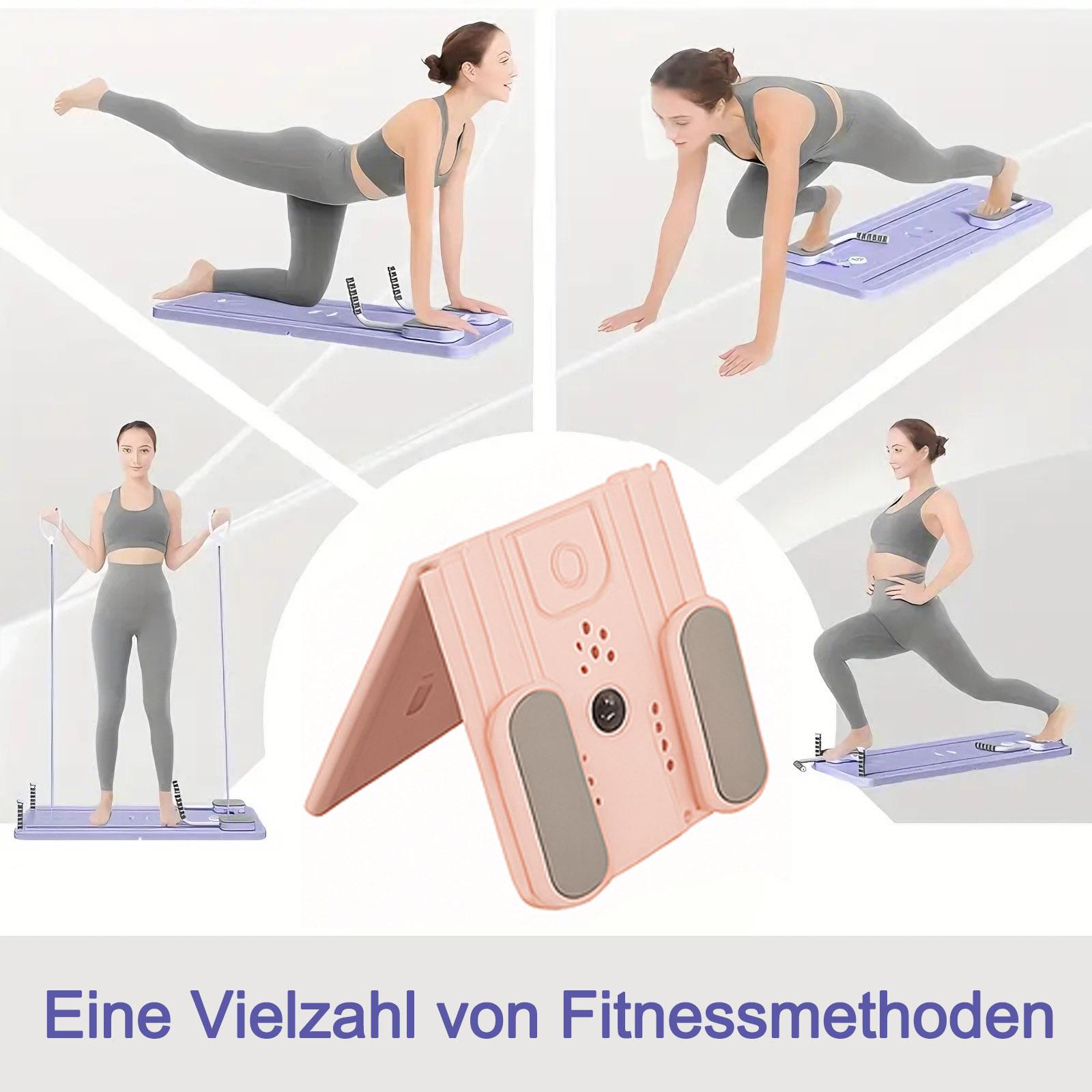5-in-1 Faltbares Pilates-Board mit Skitrainingsfunktion, Widerstandsbändern und Bauchmuskelrad – Kompaktes, rutschfestes Fitnessgerät für zu Hause_voghion.com