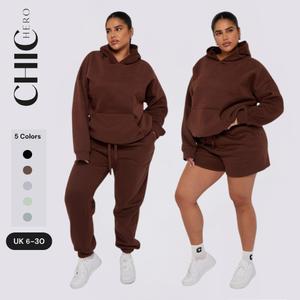 ChicHero Premium Oversized Fleece Tracksuit Set High Cotton Comfortable Drop Shoulder Hoodie & Waist Short Set for Autumn - Cozy Thermal Hoodie & Short Set