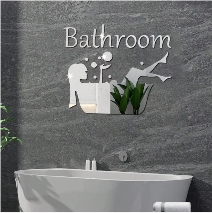 DIY Acrylic Mirror Enjoy Life Pattern And Bathroom Letter Sign - Self-Adhesive Wall Sticker, Suitable For Home And Bathroom Decor, Easy Installation Small Mirror Wall Decor