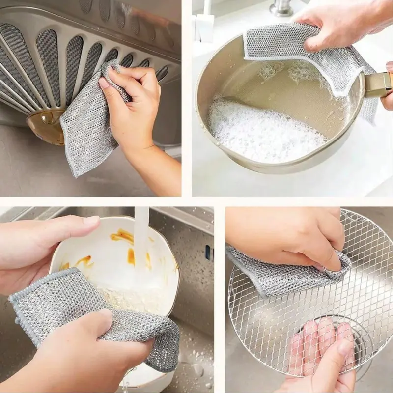 100x Miracle Wire Cleaning Cloths | Powerful Scrubbing for Kitchen & Home. Multipurpose on Pots, Grills, Ovens. Cleaning Essential Wire Cleaning Cloth Metal Scouring Pad Non Scratch Reusable Dish Scrubber Kitchen Cleaning Gadgets  Cleaning Stubborn Stains 2
