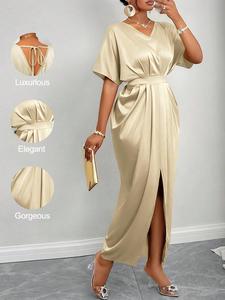 Women's Plain Satin Dress, Elegan Dress for Party Wedding Guest, Ladies Summer Clothes