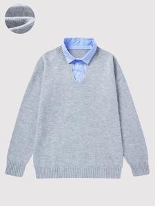 Men's 2 in 1 Patchwork   Sweater, Regular Fit Casual Comfy Long Sleeve Jumper for Fall & Winter, Men's Knitwear for Daily Wear