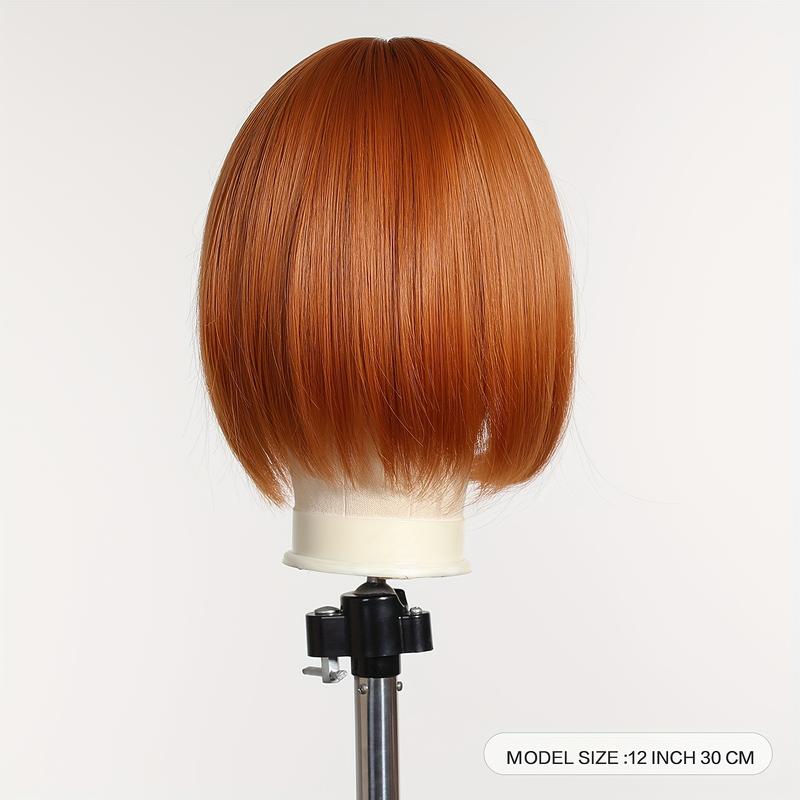Chic 30.48cm Orange Short Bob Wig for Women - Beginner-Friendly, Heat Resistant Synthetic Hair with Bangs for Daily Wear & Cosplay 5