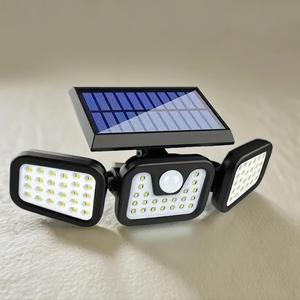 Solar Powered Outdoor Light, 3-head Wide-angle Lighting, Outdoor Solar Motion-Sensor Light, LED Solar Safety Floodlight for Outdoor Porch, Courtyard, Garage, Solar Street Light