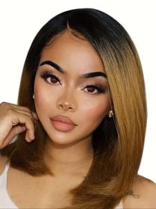 12 Inch Highlight Straight Lace Front Wigs for Women, Gorgeous Fluffy Wigs with Baby Hair, Human Hair Wigs for Party, Daily Use