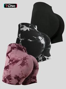 Women's Tie Dye Print Gym Shorts, High Stretch Seamless Yoga Shorts, Ladies Sportswear for Indoor Outdoor Wear