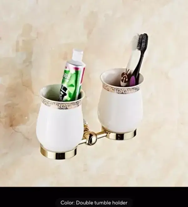 Bathroom Toilet Double Tumble holder OnlyWith Gold Finished Bathroom Accessories