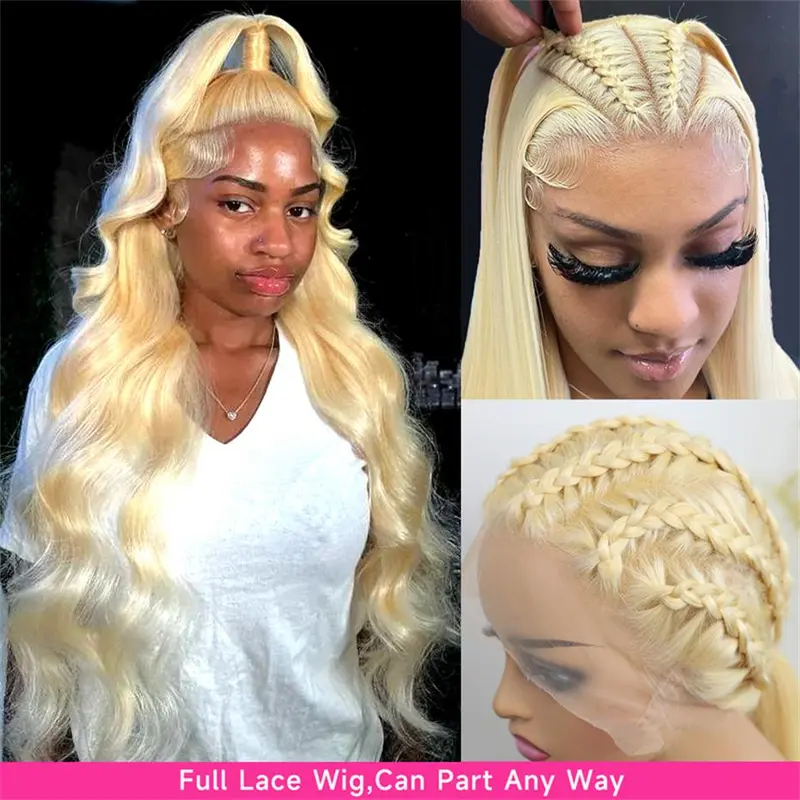 Blonde 360 Lace Front Wig Human Hiar Pre Plucked 613 Blonde Color Full Lace Wigs 100% Human Hair Brazilian Body Wave Frontal Wig 3