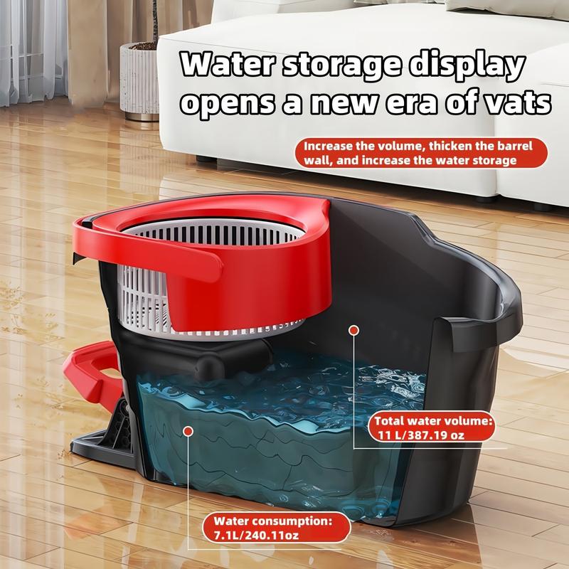 Rotating Mop No-Wash Household Cleaning Broom Bucket Set with Extendable Pole, Pedal Manual Pressure Dual-Drive Floor Cloth Suitable for Kitchen, Living Room, Bathroom Cleaning Use, Specialized for Large Sweeping 6