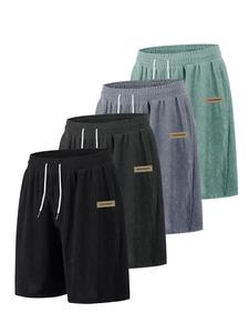 Men's Letter Patched Corduroy Shorts, Loose Casual Comfy Breathable Drawstring Waist Shorts for Summer, Men's Bottoms for Daily Wear