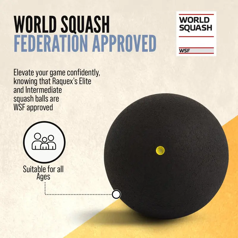 Squash Balls - 3, 6 or 12 Balls - 4 x Speed Options: Elite Double Yellow Dot, Intermediate Yellow Dot, Beginner Red Dot Squash Balls, Junior Blue Dot 6