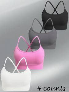 Women's Solid Color Criss Cross Sports Bra, High Stretch Comfortable Breathable  Wireless Backless Sports Bra,  Sports Lingerie Top for Indoor Outdoor Wear
