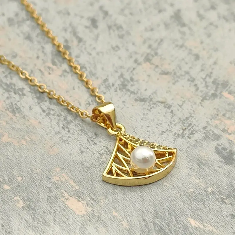 18K Gold Plated Necklace with Pearl Diamond Pendant 2